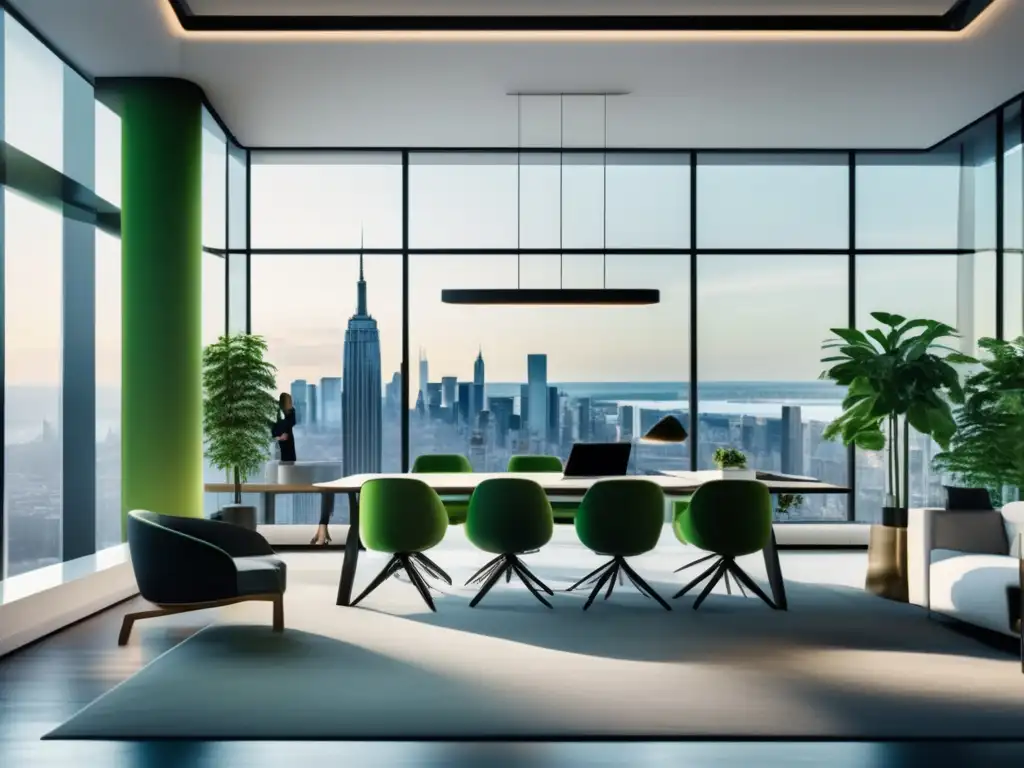 Oficina moderna con asesor financiero y cliente Inversión pasiva en bolsa exitosa: oficina moderna, vista panorámica de ciudad, asesor financiero y cliente, gráficos e datos en pantalla