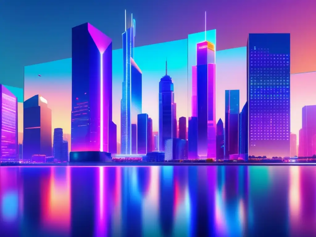 Futuro financiero: inversores y ETFs Inversión pasiva en ETFs: revolución financiera con imagen futurista de inversores y rascacielos pixelados