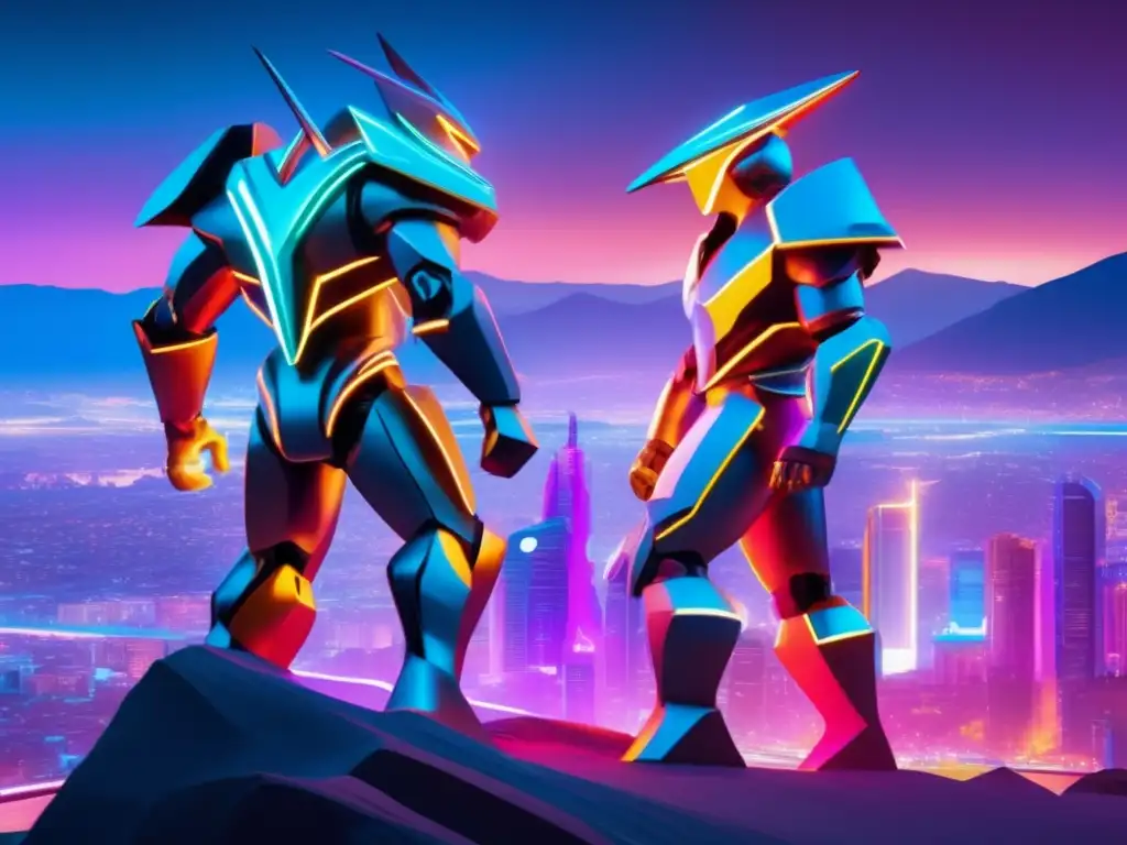 Inversión Pasiva vs Inversión Activa en 2023 Inversión Pasiva vs Activa 2023: Batalla de gigantes en una futurista ciudad iluminada por neones