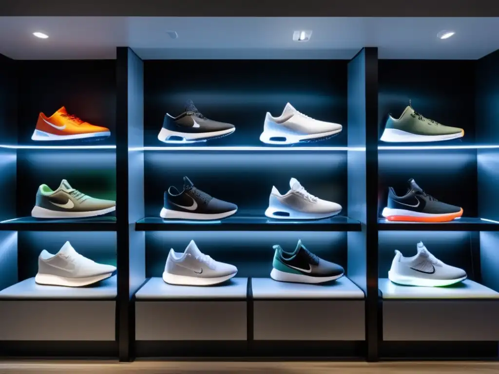 Exposición de zapatillas exclusivas y modernas Inversión en sneakers de colección en una tienda moderna y bien iluminada, con una variedad de zapatillas exclusivas