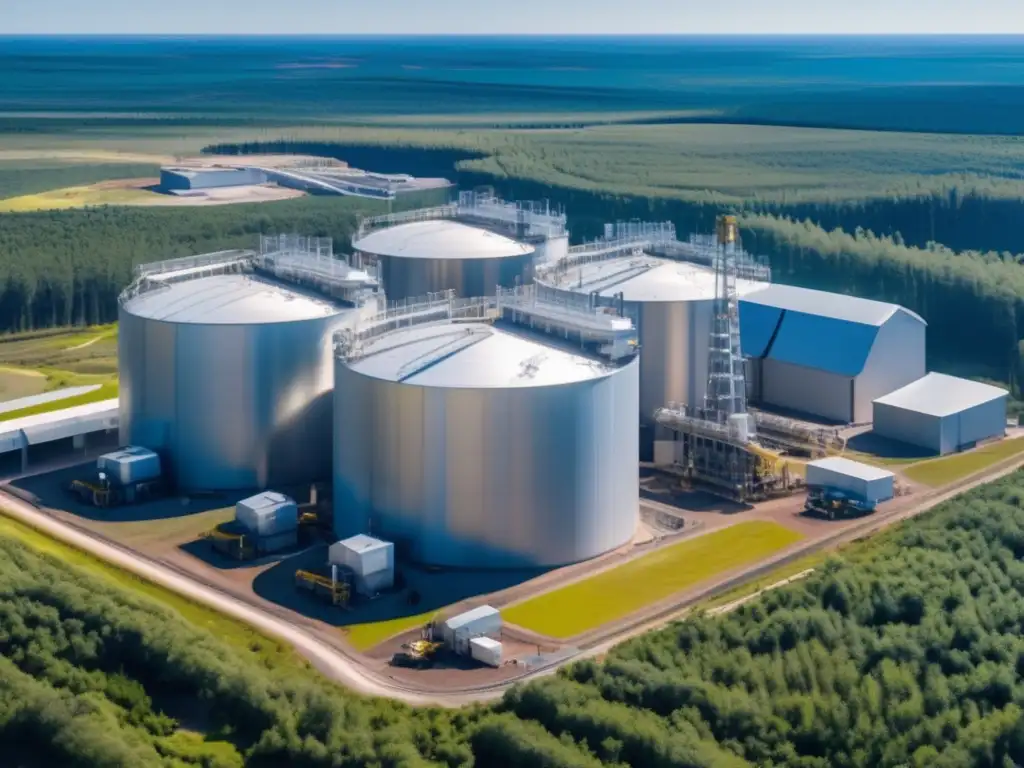 Vanguardia en extracción de uranio para energía limpia Inversión en uranio para energía limpia: instalación moderna de extracción de uranio, tecnología innovadora, trabajadores protegidos, futuro sostenible
