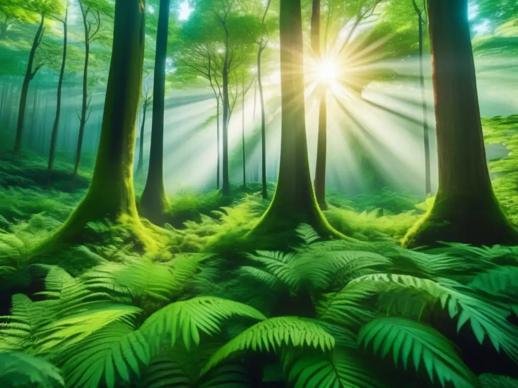 Exuberante bosque verde; inversión en verde Inversión verde: Riesgos financieros, naturaleza inigualable, bosque exuberante y armonía
