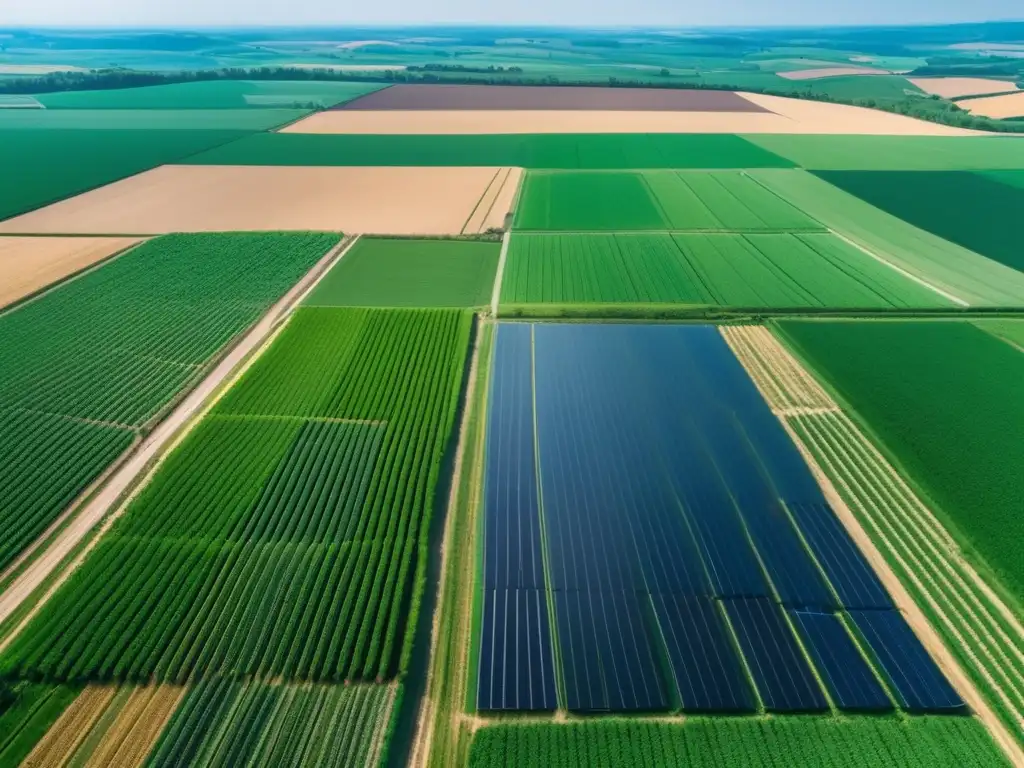 Innovación en agricultura europea Inversiones en agricultura y alimentación en Europa: Granja agrícola moderna con tecnología innovadora y campos verdes exuberantes
