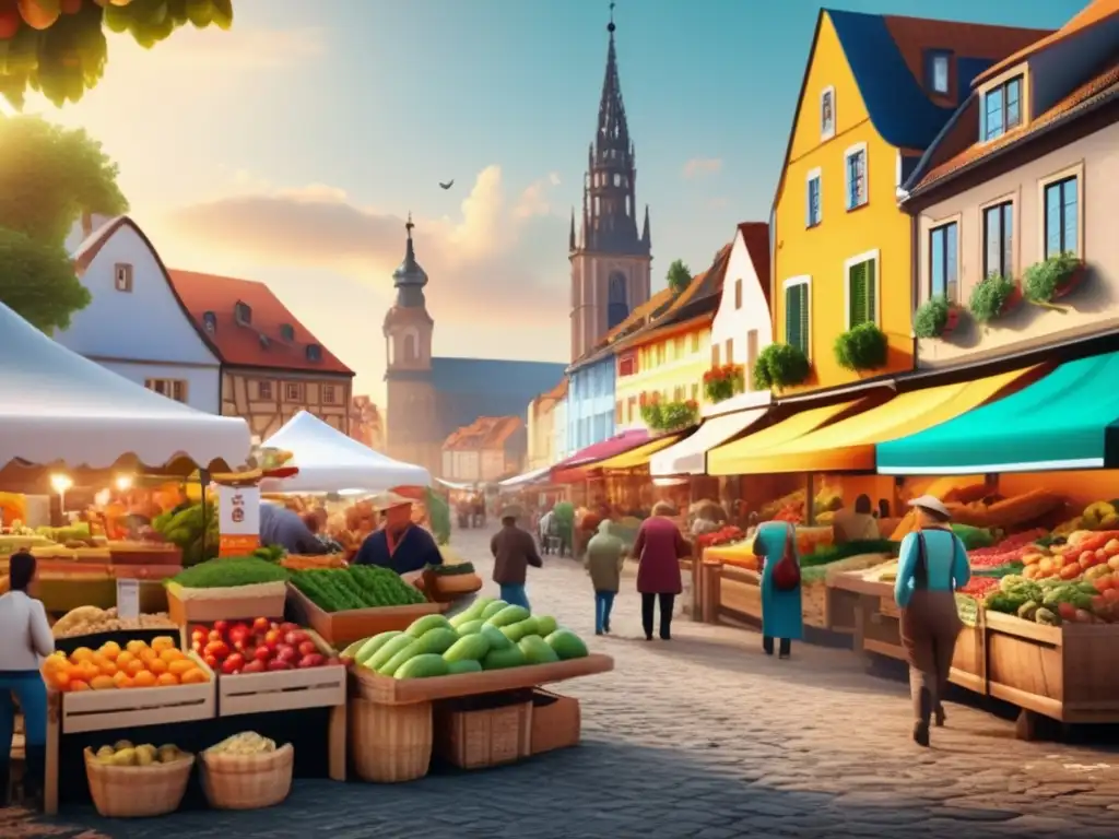Mercado europeo lleno de vida y color Inversiones en agricultura y alimentación en Europa: Un vibrante mercado europeo lleno de productos frescos y coloridos