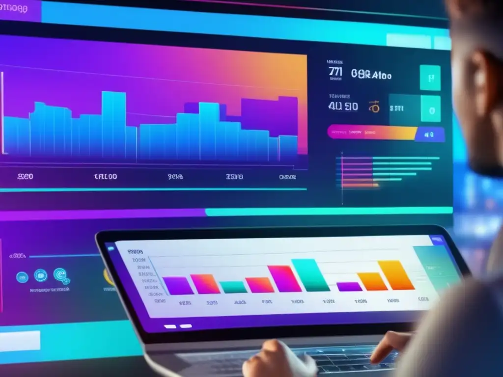 Interfaz financiera futurista con gráficos y automatización Inversiones automatizadas: consejos y trucos, interfaz moderna y gráficos vibrantes