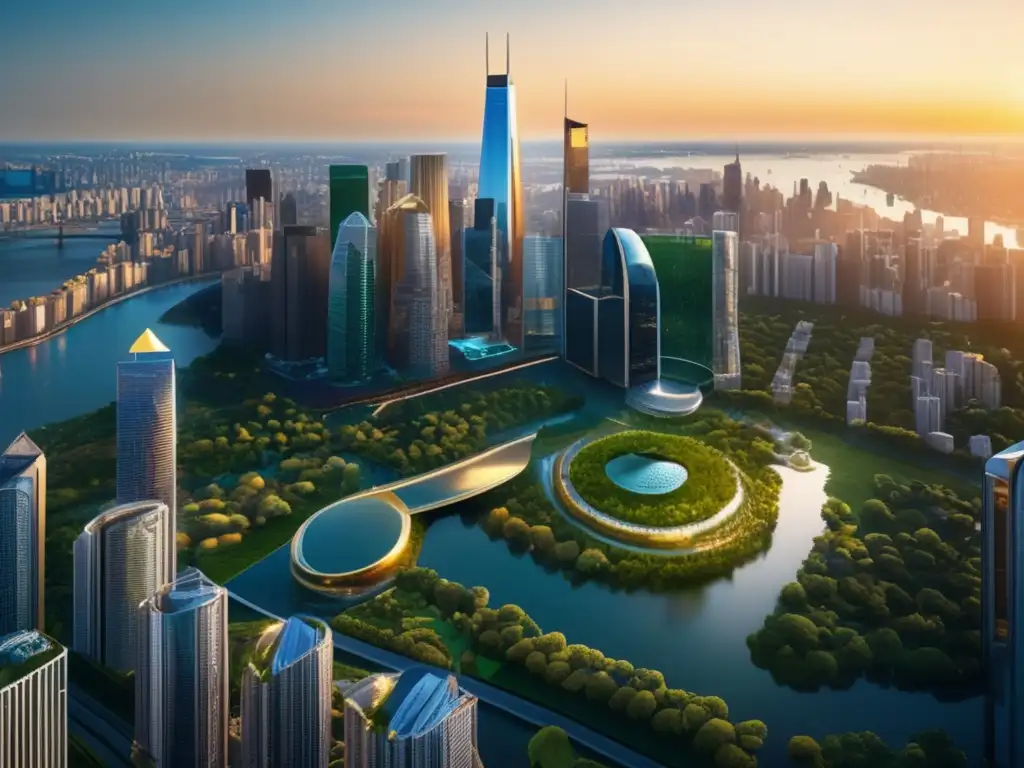 Ciudad moderna y vibrante con rascacielos icónicos Inversiones REITs: democratización bienes raíces