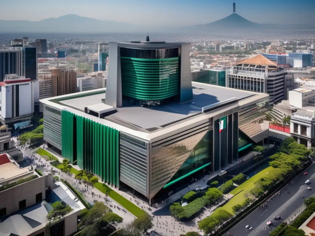 Bolsa de México en pleno auge Inversiones en la Bolsa de México: Actividad y arquitectura moderna, traders analizando datos y oportunidades