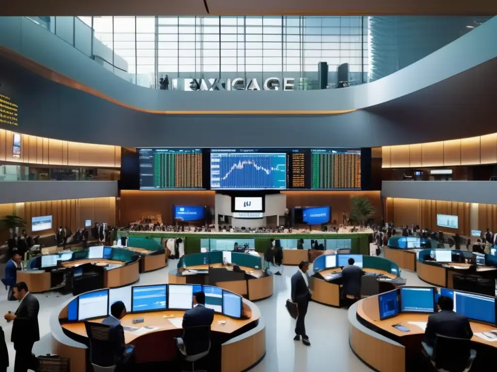 Intenso ambiente en la Bolsa Mexicana Inversiones en la Bolsa de México: Imagen vibrante de la Bolsa Mexicana llena de actividad, arquitectura moderna y traders en acción