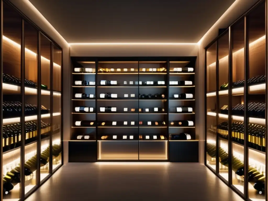 Moderna bodega de vinos con diseño minimalista Inversiones en Cava y Prosecco: bodega moderna con diseño minimalista, botellas alineadas y ambiente sofisticado