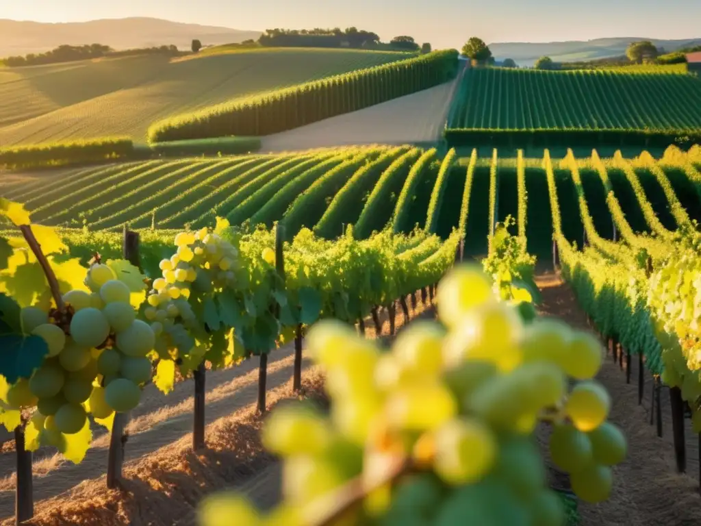Majestuoso viñedo: Cava y Prosecco Inversiones en Cava y Prosecco: Vívida imagen de viñedo con uvas brillantes y bodega elegante