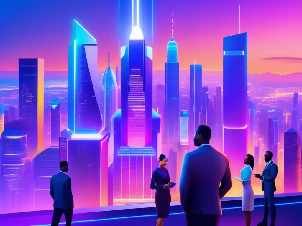 Futuro de la IA en la ciudad Inversiones en IA: Ciudad futurista con tecnologías avanzadas