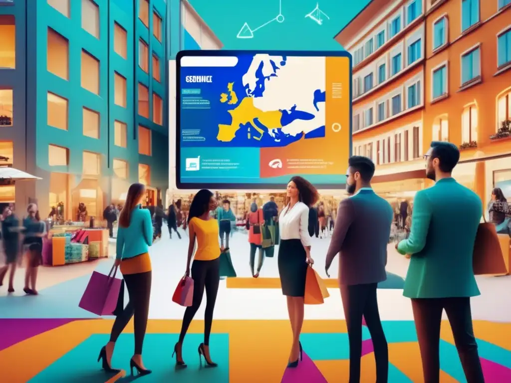 Mercado europeo digital con conexiones y oportunidades de inversión Inversiones en comercio electrónico europeo: mercados vibrantes, arquitectura moderna y conexiones digitales