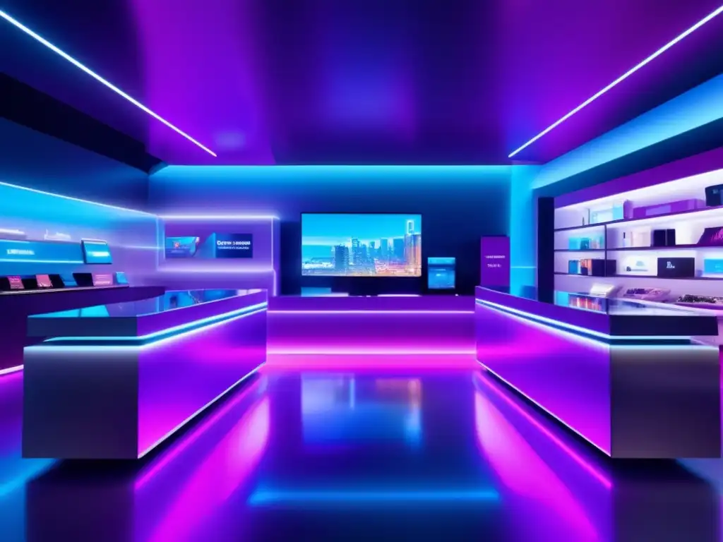 Futuro tienda tecnológica Inversiones en comercio electrónico retail: Tienda futurista con tecnología de vanguardia