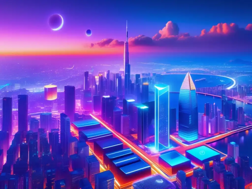 Ciudad futurista iluminada por luces neón Inversiones en criptomonedas para jubilación en una ciudad futurista iluminada por luces de neón vibrantes