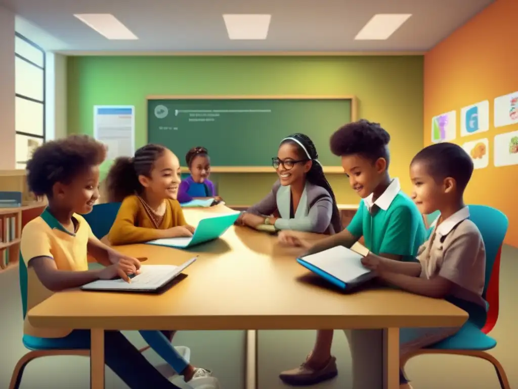 Grupo diverso en un aula moderna y vibrante Inversiones educativas inclusivas y eficientes en 2023