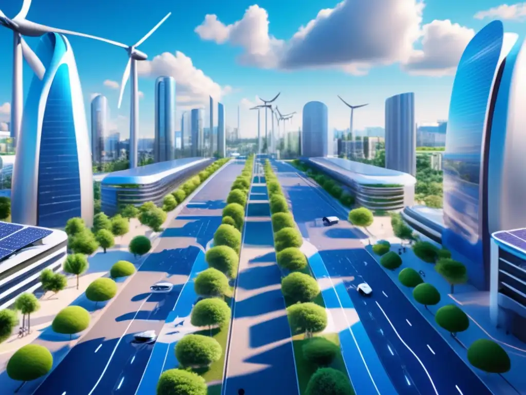 Futuro urbano con energía limpia Inversiones en energías renovables: Futuro sostenible con moderna ciudad llena de tecnología verde y energía limpia