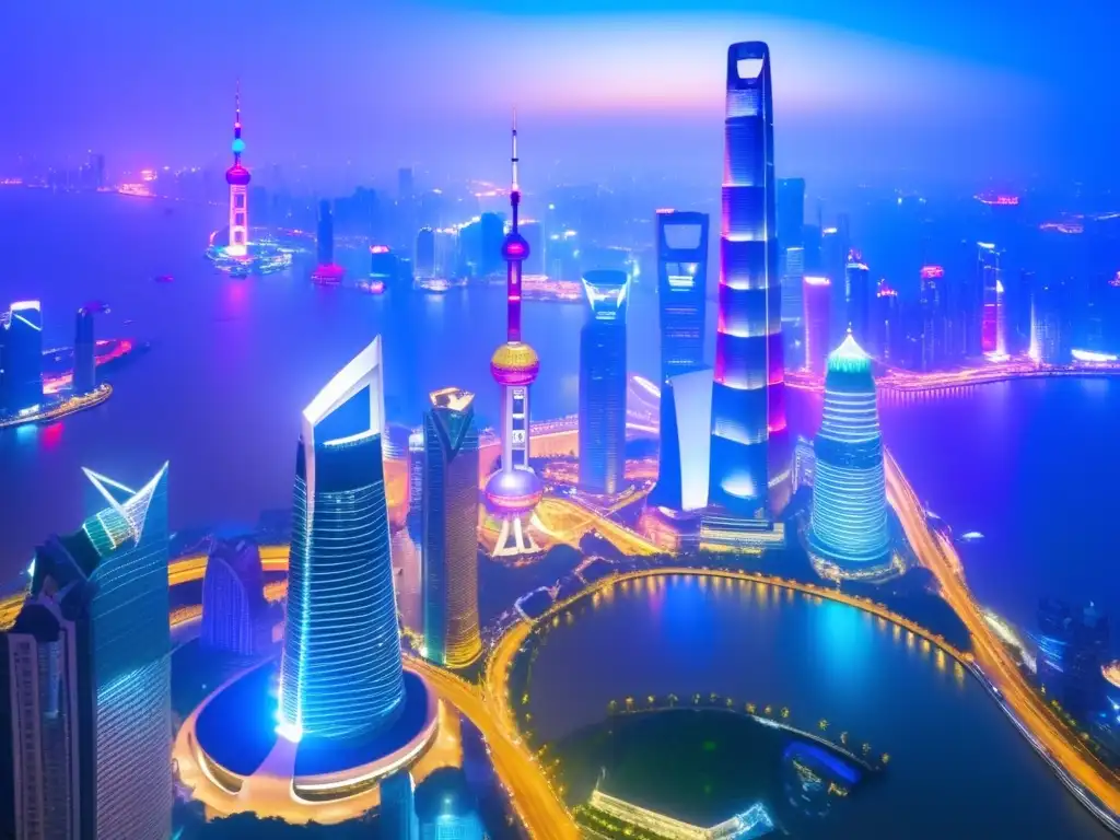 Impresionante skyline de Shanghai, China Inversiones estratégicas en Asia: Vista aérea de Shanghai, ciudad vibrante con rascacielos imponentes, arquitectura futurista y el icónico Bund