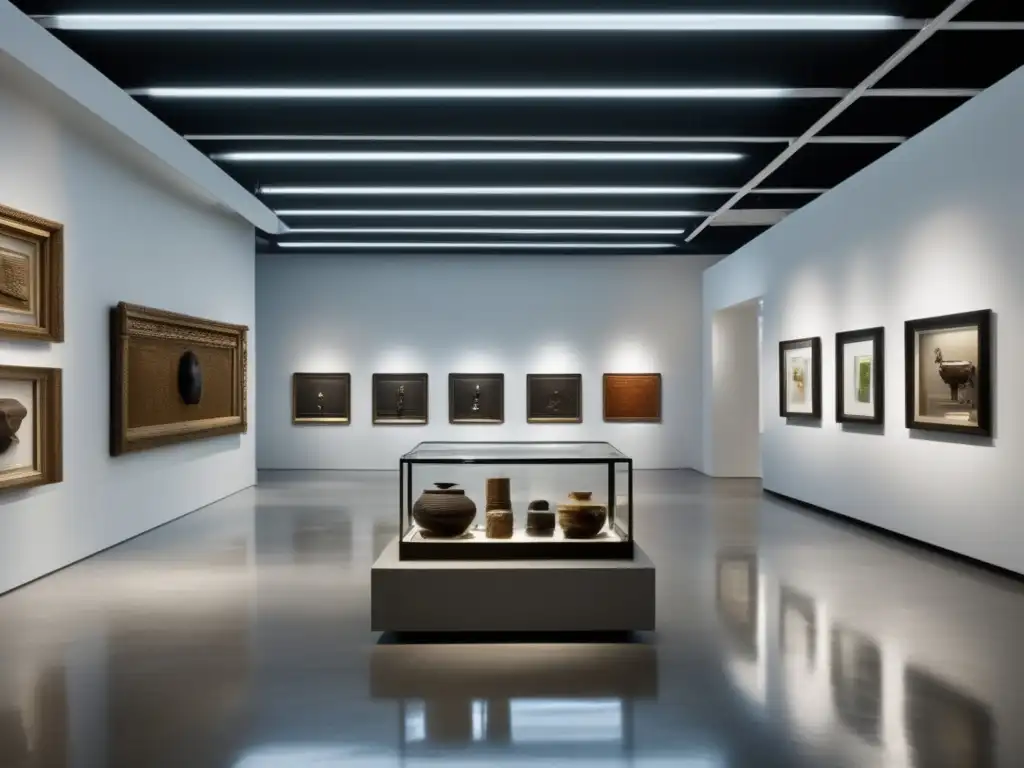 Galería de arte moderno con objetos intrigantes Inversiones exóticas: Galería moderna con objetos curiosos y arte cautivador