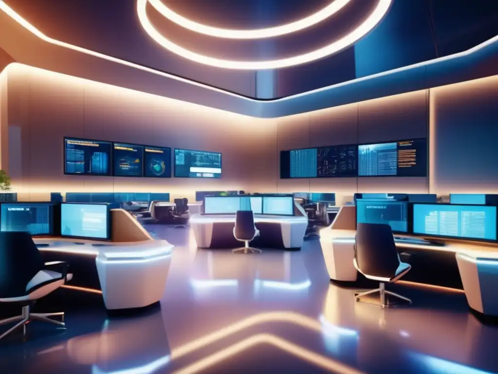 Trading floor moderno y sofisticado Inversiones futuros financieros análisis - Trading financiero en piso moderno, elegante y tecnológico