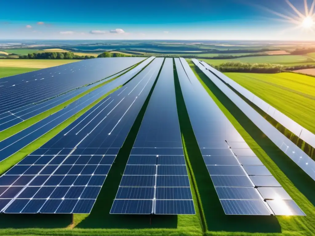 Campo de paneles solares, energía renovable Inversiones de impacto social: Campo solar de paneles ultradetallados de 8K, brindando energía sostenible y compromiso renovable