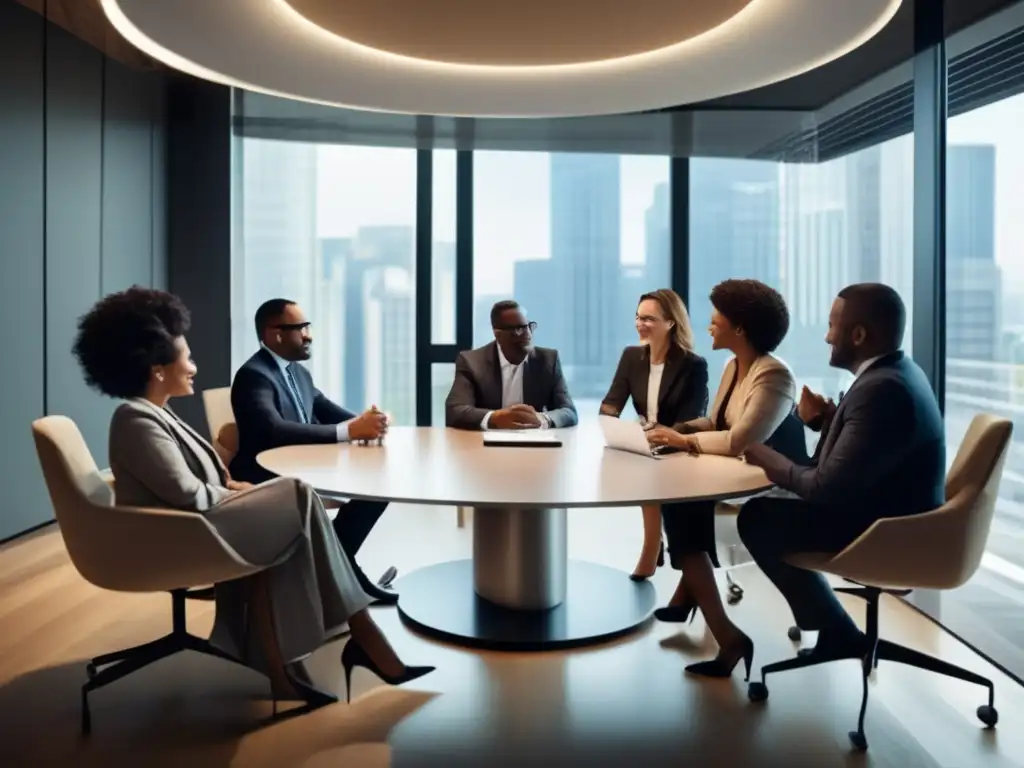 Discusión sobre inversiones sociales Inversiones de impacto social: Grupo diverso en reunión entusiasta, decididos a generar cambios positivos