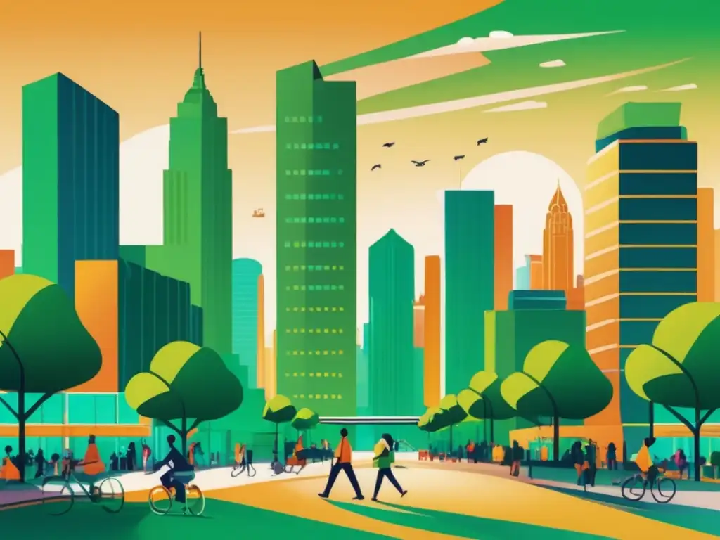 Skyline sostenible y vibrante, inversión social transformando ciudades Inversiones de impacto social rentables en una ciudad sostenible y vibrante