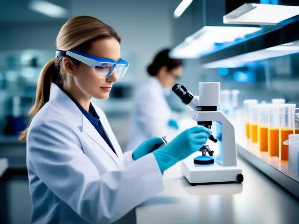 Laboratorio farmacéutico moderno Inversiones en industria farmacéutica europea: laboratorio moderno con tecnología avanzada, científico experimentando, recursos químicos organizados