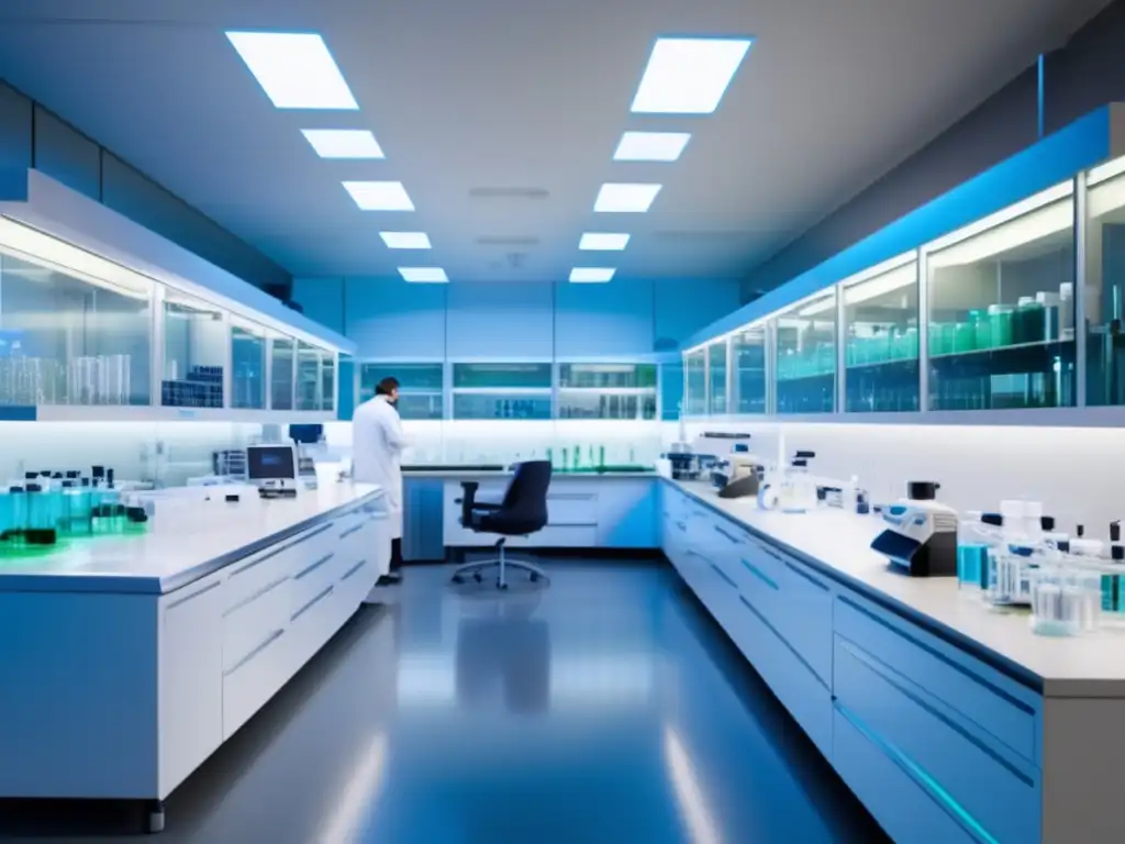 Laboratorio farmacéutico moderno Inversiones en industria farmacéutica europea: Laboratorio moderno con tecnología avanzada y científicos trabajando diligentemente