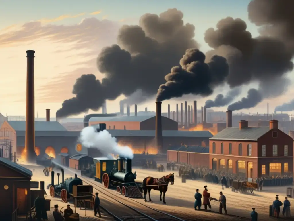 Escena de fábrica durante la Revolución Industrial del siglo XIX Inversiones industriales en el siglo XIX: escena detallada de fábrica durante la Revolución Industrial