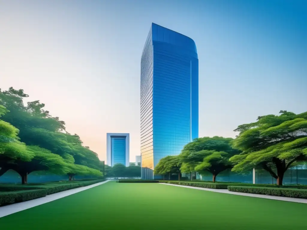 Rascacielos moderno rodeado de parque verde Inversiones en REITs para proteger contra la inflación - Edificio moderno rodeado de un parque verde y tranquilo