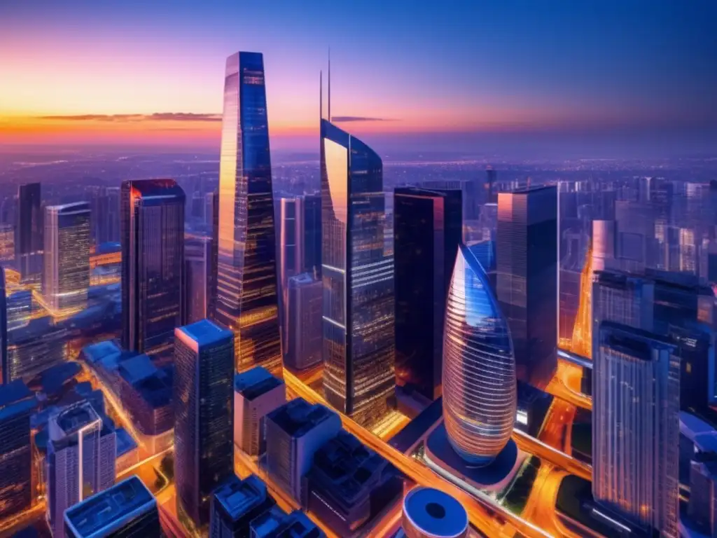 Moderna ciudad al atardecer, inversión en bienes raíces digitales Inversiones inmobiliarias digitales EREITs en moderna ciudad al atardecer