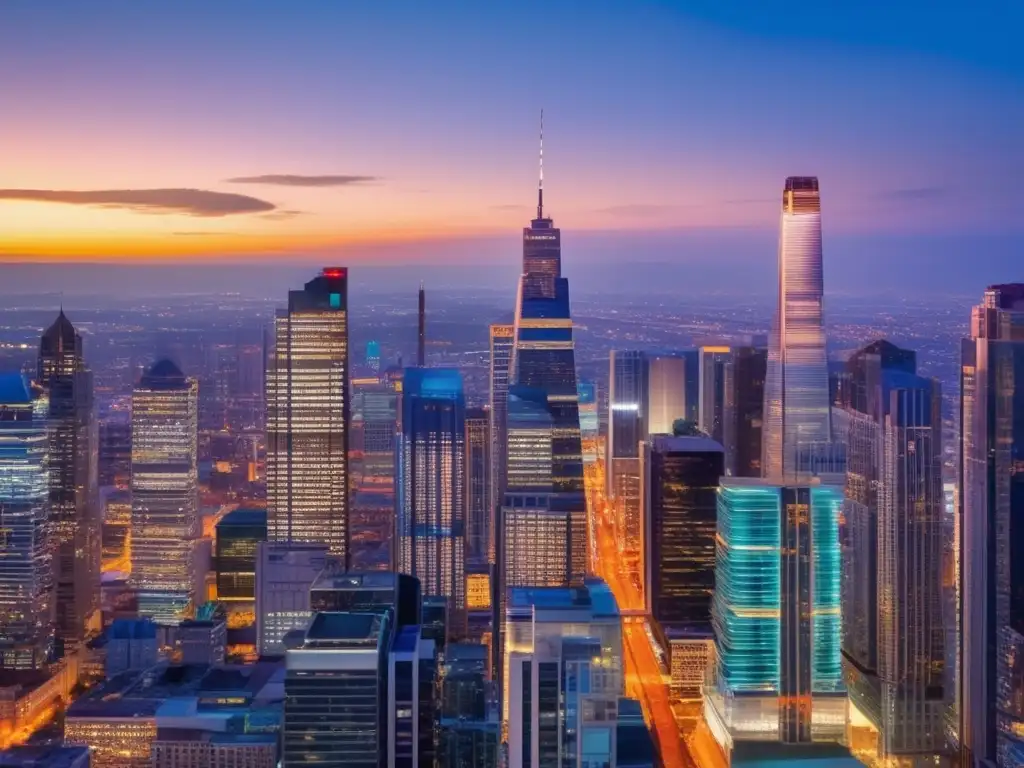 Ciudad vibrante al atardecer Inversiones inmobiliarias emergentes: riesgos y recompensas en ciudad vibrante al anochecer