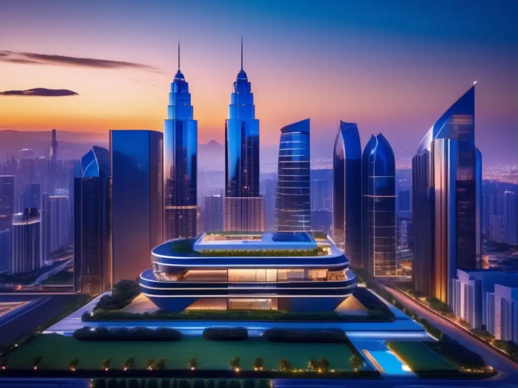 Inversión inmobiliaria moderna Inversiones inmobiliarias: Mitos y realidades, ciudad moderna al atardecer con rascacielos y propiedades de lujo