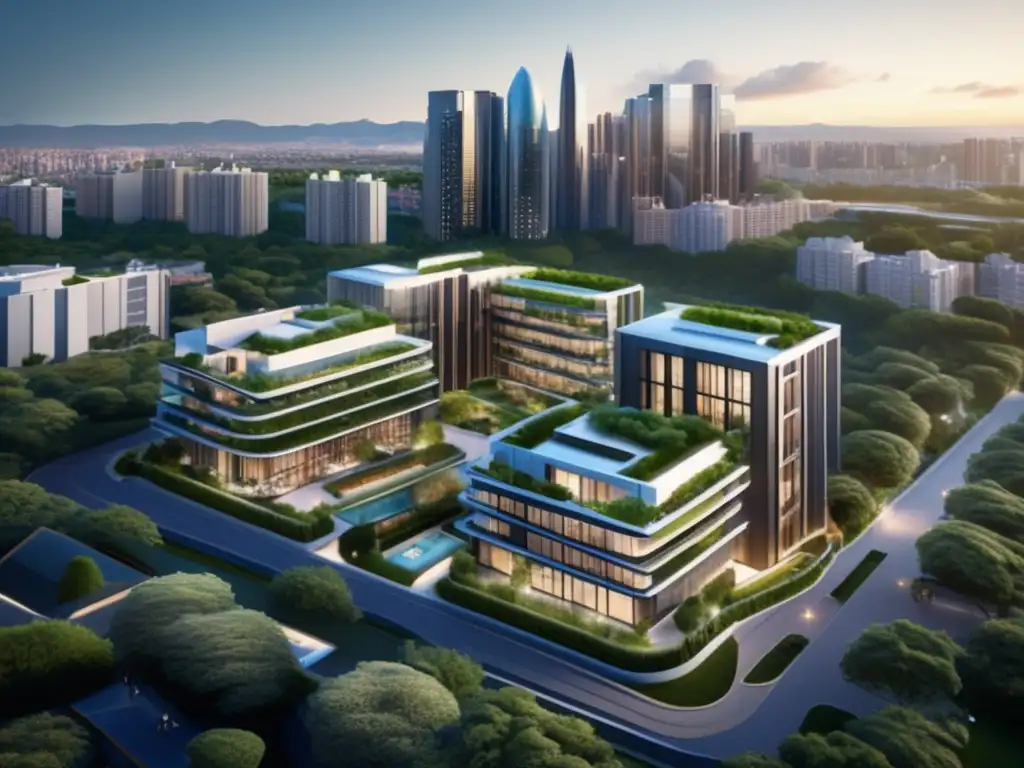 Paisaje urbano y complejo de apartamentos de lujo Guía inversiones inmobiliarias principiantes: Paisaje urbano 8K con rascacielos, lujosos apartamentos, jardines y suburbios tranquilos