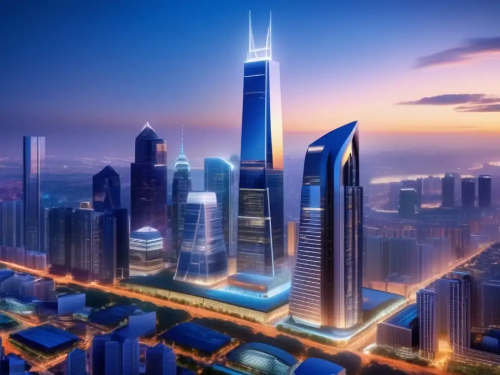 Impresionante ciudad nocturna con rascacielos modernos Inversiones inmobiliarias rentables en una ciudad urbana vibrante, con rascacielos modernos y desarrollo inmobiliario sofisticado