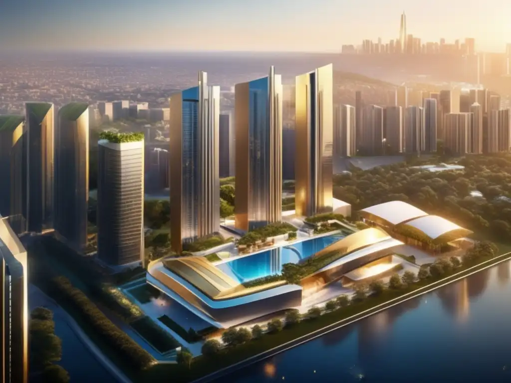 Ciudad moderna de rascacielos y edificios de cristal Inversiones inmobiliarias rentables en una moderna ciudad con rascacielos imponentes y edificios de vidrio