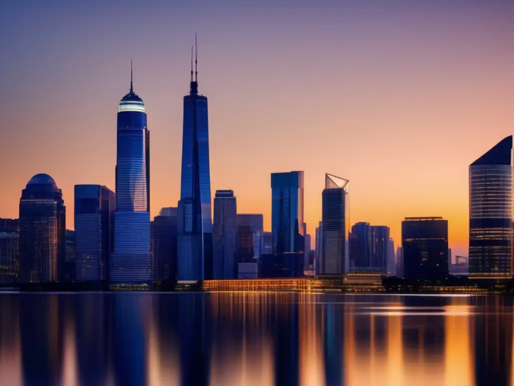 Ciudad moderna al anochecer: símbolo de crecimiento y oportunidad Inversiones inmobiliarias rentables en una moderna ciudad al atardecer
