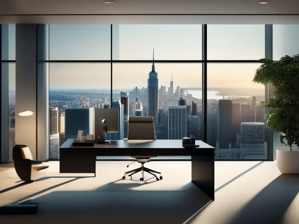 Oficina moderna con vista panorámica de la ciudad Inversiones a largo plazo en materias primas en una oficina moderna y profesional