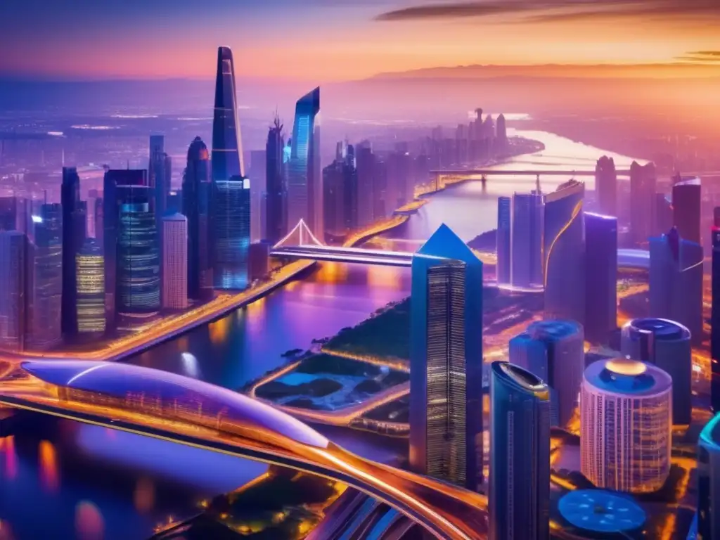 Futuro brillante de inversión en startups Inversiones a largo plazo en startups en una ciudad futurista rodeada de naturaleza y arquitectura innovadora
