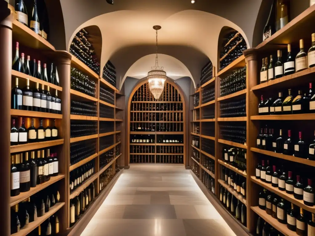 Wine cellar: elegancia y exclusividad Inversiones en licores añejos rentables: elegante y espaciosa bodega de vinos con estanterías de madera y botellas de licor vintage