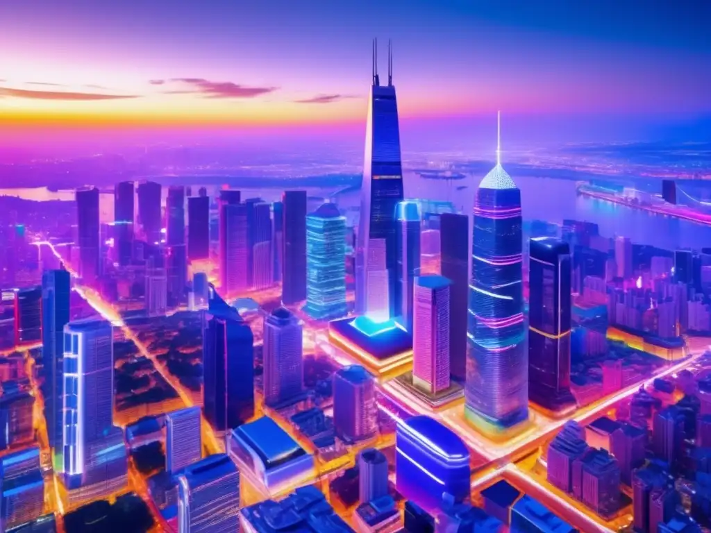Ciudad moderna iluminada con IoT Inversiones en megatendencias tecnológicas en una ciudad futurista iluminada por IoT