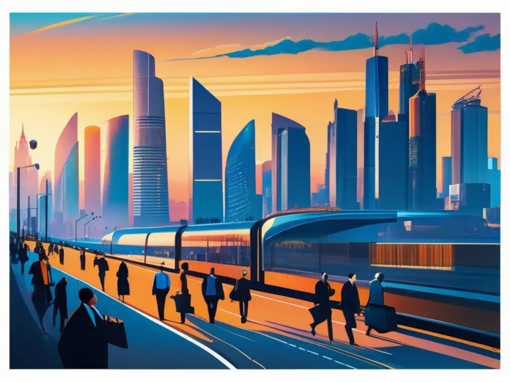 Atardecer en la moderna Moscú: energía y progreso Inversiones en Rusia: Skyline moderno de Moscú al atardecer