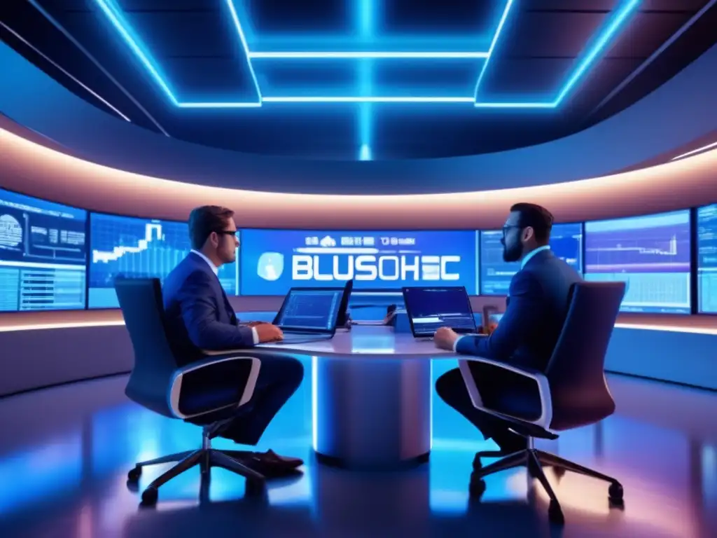 Trading floor moderno y futurista Inversiones durante la pandemia en una moderna sala de operaciones, con traders analizando gráficos y tomando decisiones informadas