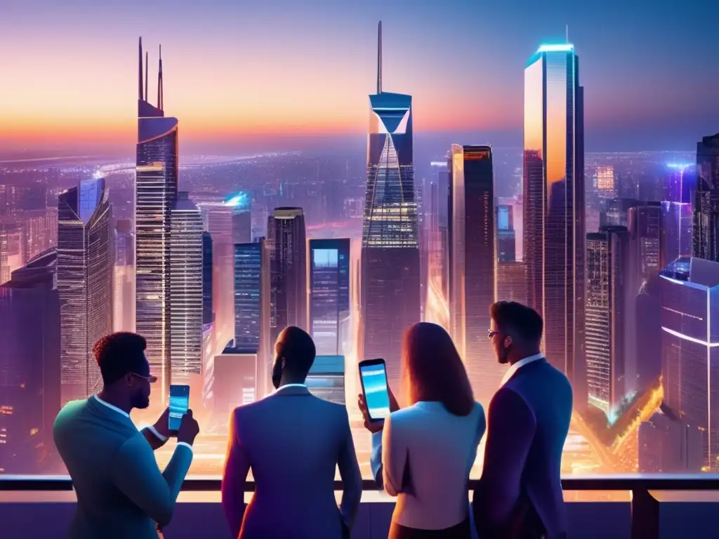Ciudad moderna al atardecer, millennials en actividad Inversiones pasivas para millennials, construyendo patrimonio