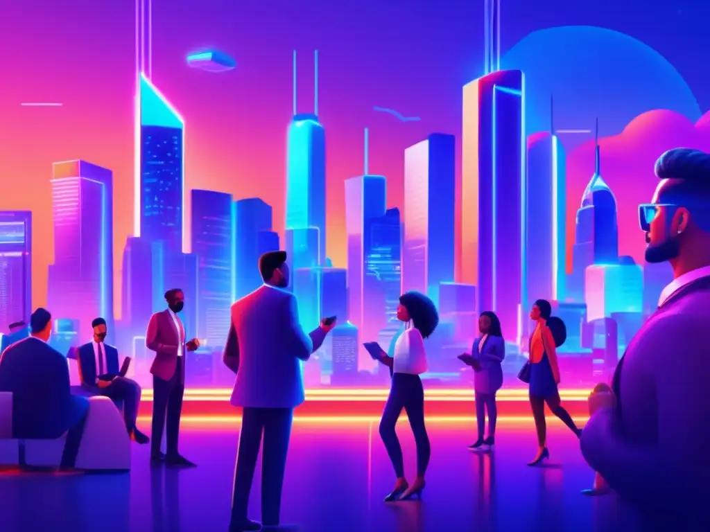 Inversiones pasivas para principiantes Inversiones pasivas para principiantes: Ciudad futurista con personas diversas realizando actividades de inversión