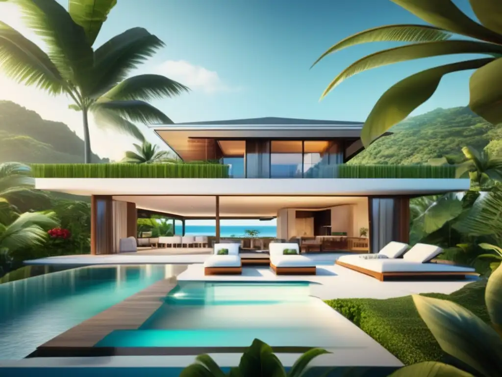 Propiedad vacacional de lujo en entorno tropical Inversiones pasivas en propiedades vacacionales: lujoso alquiler vacacional en entorno tropical con piscina, terraza y vistas impresionantes