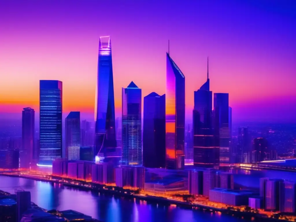 Ciudad futurista con profesionales y hologramas Inversiones en ICO con potencial: ciudad futurista, profesionales y tecnología