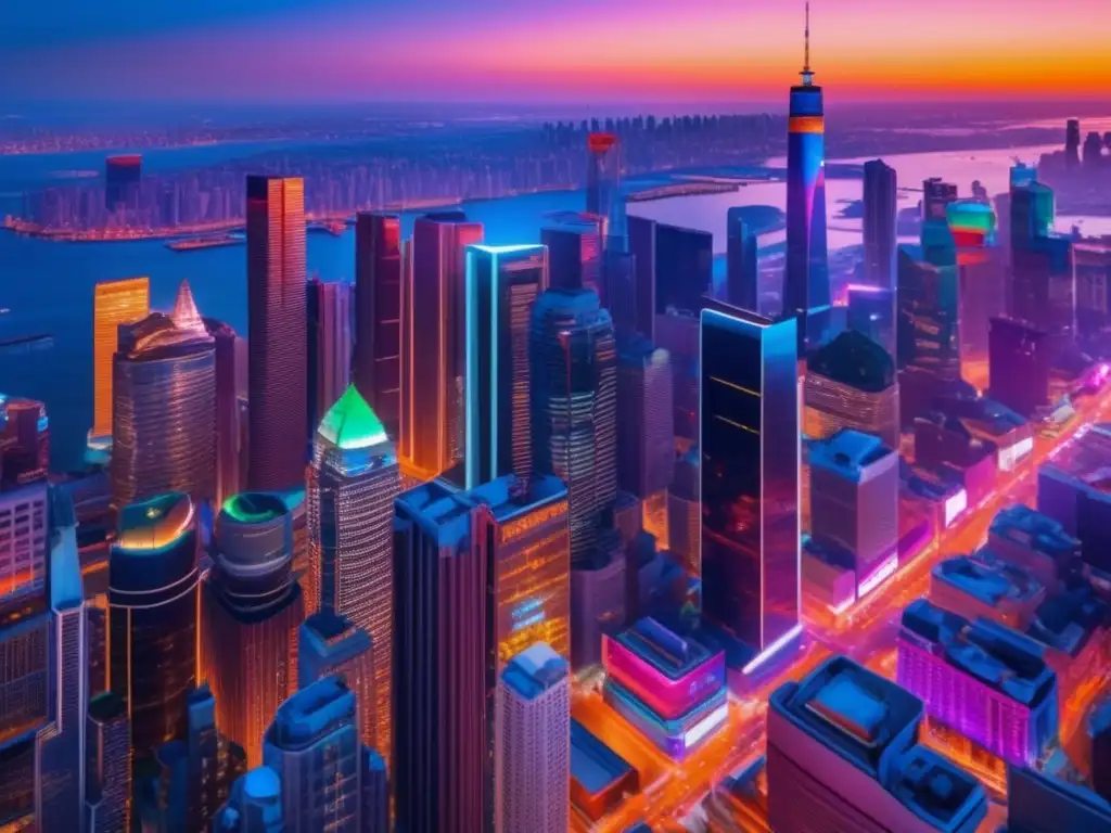 Ciudad moderna y vibrante Inversiones en propiedades vacacionales urbanas: Ciudad vibrante con rascacielos modernos, luces de calle y arquitectura diversa