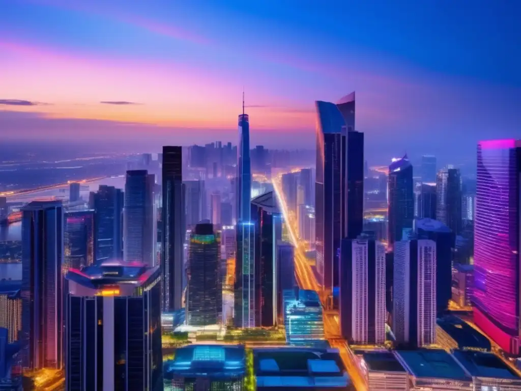 Ciudad nocturna de rascacielos Inversiones REITs: democratizando bienes raíces