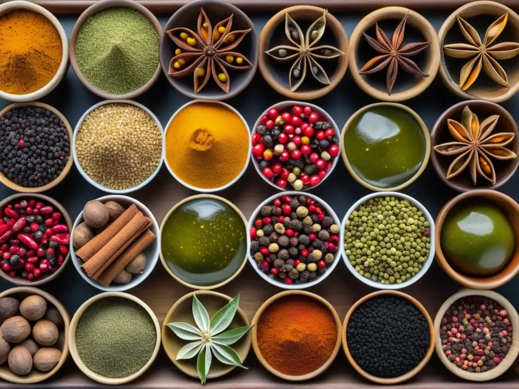 Especias y pimientas coloridas en un patrón artístico Inversiones rentables en pimienta y especias: variedad de especias y pimientas coloridas en composición artística